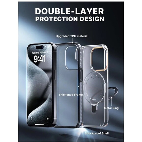 QTlier for iPhone 15 Pro Case, Double-Layer Case with Ring Stand [Military-Grade - Picture 2 of 7